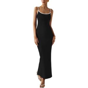 dowerme Women's Summer Bodycon Dress 2025 Casual Spaghetti Straps Scoop Neck Slit Knitted Maxi Holiday Beach Dresses, L