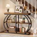 Tribesigns 41.3" Console Table, Industrial 3-Tier Entryway Table with Arched Metal Frame and Storage Shelves for Living Room, Hallway, Rustic Brown