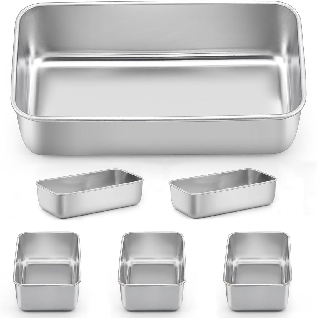 LIANYU 6 Pack Bread Loaf Pans for Baking 9x5 Inch, Stainless Steel Meat Bread Baking Pans, Loaf Tin for Homemade Banana Sandwich Sourdough (Silver)