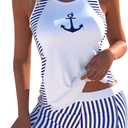 MODLILY Sporty Tankini Swimsuits for Women, Cut Out High Stretch Bathing Suits, Slim Tank Top with Boyshorts (Blue, XXL)
