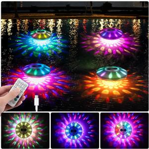 QOLNBY Floating Pool Lights(4 Pack), Pool Light with 6 Dynamic Lighting Effects, IP68 Waterproof Pool Lights that Float, Rechargeable RGB Upper and Lower Color Changing Lights for Hot Tub, Patio