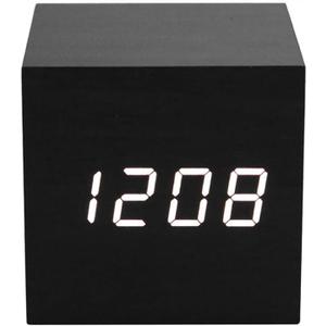 ThreeH Digital Alarm Clock, Wood Cube Little Clock with LED Time Calendar Temperature Display, Sound Control, Intelligent Induction, USB/Battery Powered Clock for Home Office AC10 Black_White