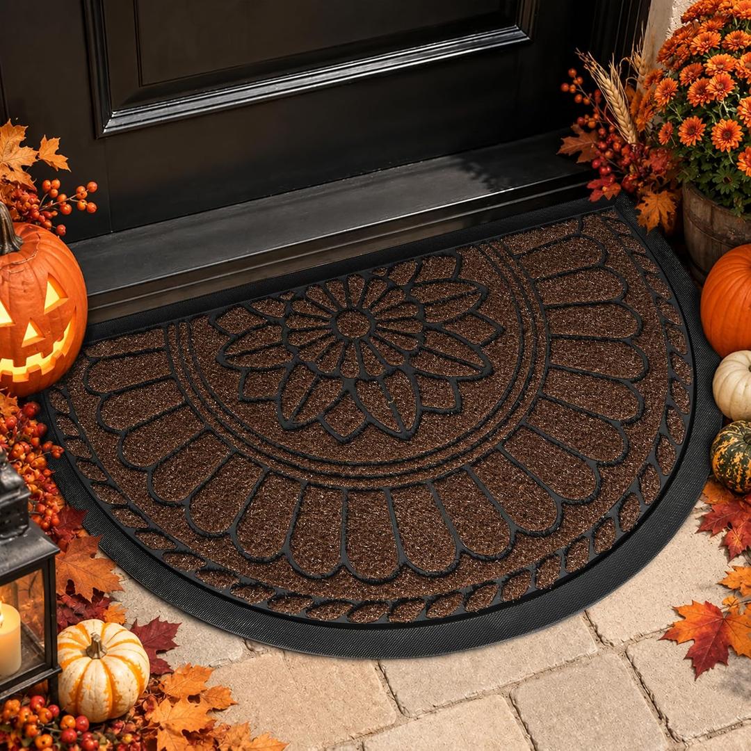 Mibao Half Round Door Mat, 47"x32", Coffee, Non-Slip Welcome Entrance, 2'8" x 3'11"