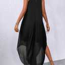 Verdusa Women's Wedding Guest Dress Halter Flowy Chiffon Asymmetrical Long Summer Prom Dress (Black, M)