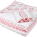 Hooded Baby Bath Towel and Washcloth 6 Piece Set for Newborns, Infants & Toddlers, Boys & Girls Baby Hooded Towels Set (Pink Bows and Flowers)