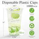 Lamosi 1000 Pack 16 oz Clear Plastic Cups, Disposable Cups Cocktail Punch, Sturdy & Food Safe Plastic Cup for Party & Wedding