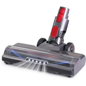 Laymi Hardwood Floor Attachment for Dyson V7 V8 V10 V11 V15 Vacuum Cleaners with LED Headlights, V Shape Turbo Bristle Roller Brush Cleaner Head Replacement Parts (Gray-White Lights)