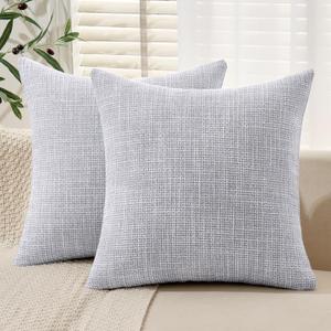 MIULEE Burlap Linen Throw Pillow Covers 24x24 Inch Set of 2 Blue Grey Decorative Pillows Modern Farmhouse Pillowcases Soft Accent Cushion Covers for Outdoor Couch Sofa Bedroom Livingroom Home Decor