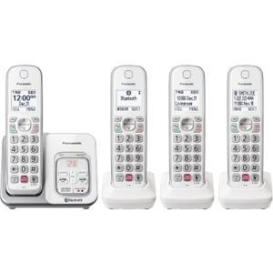 Panasonic Cordless Phone with Answering Machine, Link2Cell Bluetooth Home Phones, Voice Assistant and Advanced Call Blocking, Expandable System with 4 Handsets - KX-TGD864W (White)