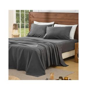 French Pure Linen Sheets Queen Size Breathable and Cooling Flax Sheet Set Soft Durable and Moisture Wicking 16 Inch Deep Pocket-4 Piece(Queen, Dark Grey)