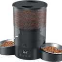 Automatic Cat Feeder for 2 Cats, 3L Food Dispenser SURDY Auto Cat Feeder with 2 Stainless Bowls, 10s Meal Call Dual Power Supply and Timer Setting 12 Portions 6 Meals Per Day for Cats and Dogs (Black)
