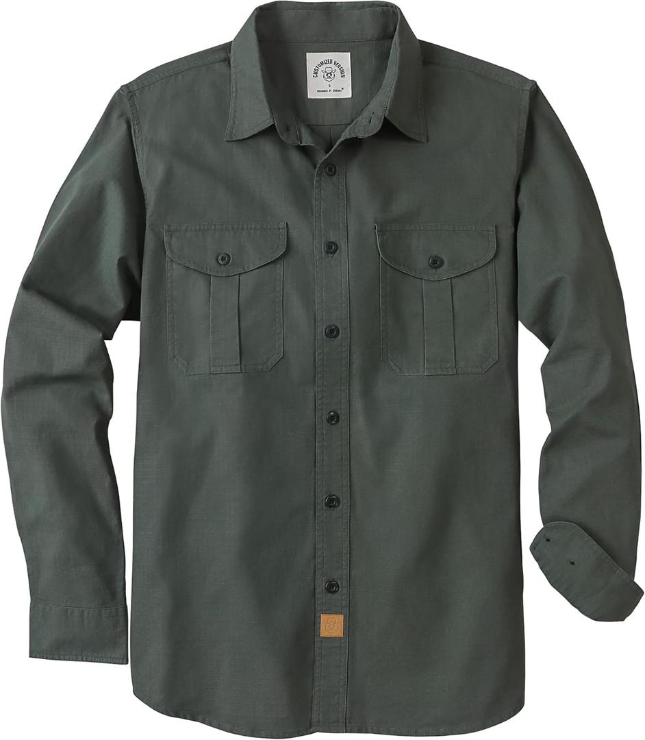 Dubinik Mens Button Up Shirts Long Sleeve Casual Button Down Shirt Men Vintage 2 Pocket Sturdy Stretch (XX-Large, Army Green)
