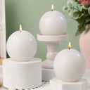 3 in Soy Ball Candles,4 Pack Hand-Poured Natural Soybean Wax Round Pillar Candles,Elegant White Candles-26H Long Burning Time,Dripless,Unscented,Smokeless Candles Dinner Table,for Wedding,Home Decor