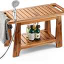 Tinamo 28" Shower Benches for Inside Shower - 400Lbs Capacity - Wooden Shower Stool Waterproof for Shaving Legs - Bench Seat with Storage Towel Shelf for Bathroom - Chair Spa Bath Nail Shave (Acacia)