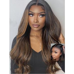 UNICE Balayage Highlight Body Wave 7x5 Lace Front Wigs Human Hair with Drawstring Bye Bye Knots Glueless Wig Human Hair Pre Plucked Pre Cut Put on and Go 150% Density 16 inch
