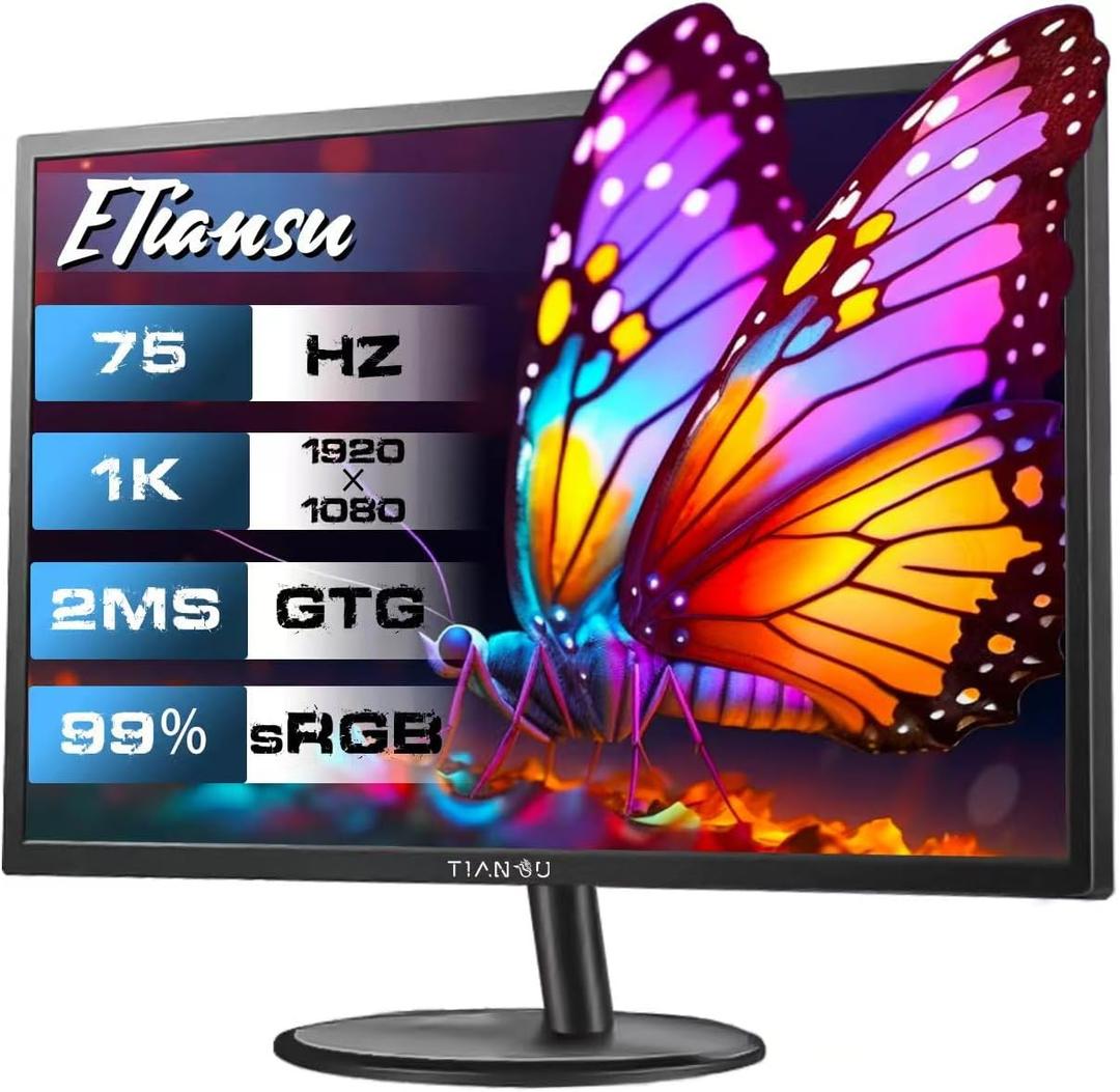 22 Inch Computer Monitor FHD 1080p IPS 75Hz FreeSync HDMI Gaming