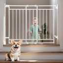 COMOMY 27.5-43" Baby Gate No Bottom Bar for Stairs and Doorways, 2-in-1 Auto Close Dog Gate Indoor for the House, Hardware Mounted Pet Gate with Large Walk Thru Door, Child Safety Gate for Dogs, White