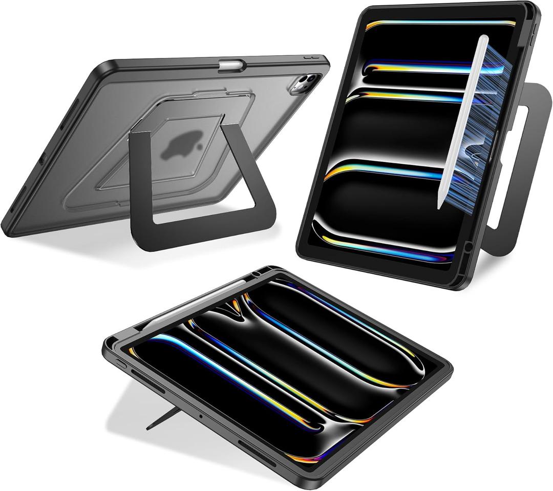 Case for iPad Pro 13 inch 2024 (M4), Ultra Stable Stand with Built-in Pencil Holder, Slim Frosted Protective Cover with Multi-Angle Kickstand,Duty Shockproof Case for iPad Pro 13, Black