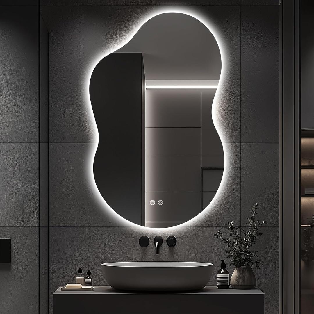 48"x30" Irregular LED Lighted Vanity Mirror for Bathroom, Backlit Only, Anti-Fog, 3-Color Dimmable Lighting, Wall Mount [Horizontal/Vertical]