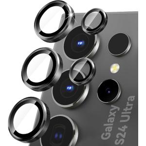 CloudValley for Samsung Galaxy S24 Ultra Camera Lens Protector, 9H Tempered Glass & Ultra-Thin Aluminum Alloy Individual Lens Screen Protective Cover for S24 Ultra 5G 2024, Black