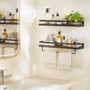 AMADA HOMEFURNISHING Bathroom Shelves with Towel Bar, Floating Shelves, Wall Shelves for Bathroom/Living Room/Kitchen/Bedroom, Black, Set of 2 - AMFS01B, 2 Pack Shelves