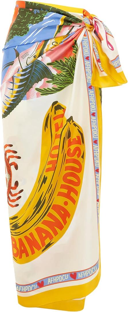 Women's Beach Swimwear Printed Long Sarong Coverups Bathing Suit Pareo Large Pashmina Wrap Skirt (One Size, Yellow)
