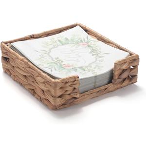 Water Hyacinth Bathroom Napkin Holder Tray Flat Napkin Basket for Table Wicker Guest Towel Holder Square 7.5" x 7.5" x 2.4"