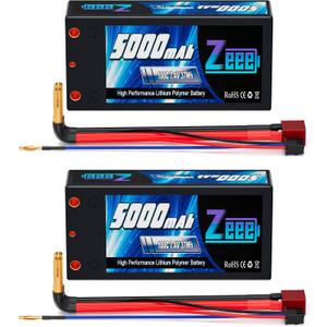 Zeee 2S Shorty Lipo Battery 5000mAh 7.4V 100C Hard Case Battery with 4mm Bullet to T Connector for RC 1/10 Scale Vehicles Car Trucks Boats RC Models(2 Pack)