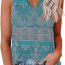 Koufland Tank Top for Women Keyhole V Neck Sleeveless Blouses Casual Sexy Summer Tank Tops Loose Fit Cute Floral Basic Shirt L
