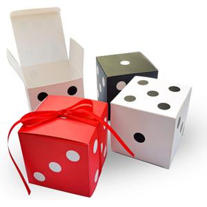 24 Pack Dice Favor Boxes 3x3x3 inches Bulk Casino Party Decoration Themed Party Goodie Boxes with Ribbon