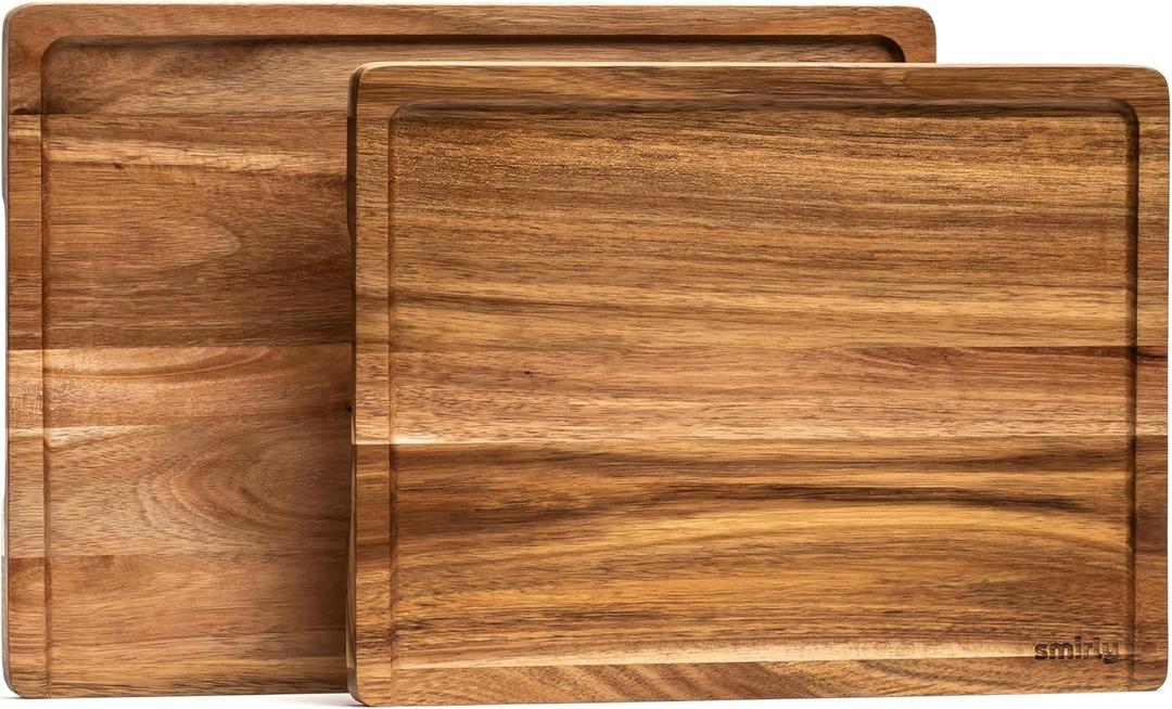 SMIRLY Wood Cutting Board, Bamboo Cutting Board Set, Chopping Board and Wooden Cutting Boards for Kitchen, Small Wood Cutting Board and butcher block (Acacia Wood, 2 Pack)