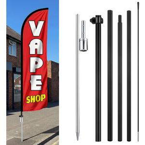 Hahafelt 1 Pack 15 FT Smoke Shop Windless Feather Swooper Flag Kit - Smoking Advertising Flag Banner Sign with Fiberglass Pole and Steel Ground Spike for Outdoor Decoration