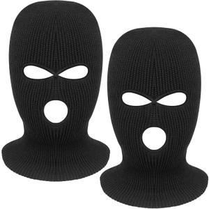 2 Pieces 3-Hole Full Face Mask Cover Ski Mask Winter Balaclava Cap Knitted Face Cover for Winter Outdoor Sports (One Size, Black)