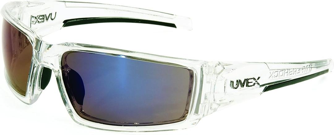 Uvex by Honeywell Hypershock Safety Glasses, Clear Frame with Blue Mirror Lens & Anti-Scratch Hardcoat (S2975) (Medium)