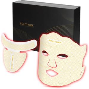 Red Light Therapy for Face with 7 Colors & 3-Level Brightness, Led Face Mask Light Therapy Set, Near Infrared Red Light Therapy for Face and Neck, Portable Rechargeable Design at Home, White