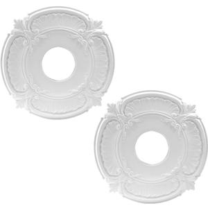 2 Pack PU Ceiling Medallion for Chandeliers, 12 Inch OD x 3.5 Inch ID Chandelier Medallion Ceiling Fan Decorative Plate, White Home Lighting Ceiling Medallions Cover Plate for Light Trim