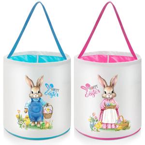 Capoda 2 Pcs Easter Bunny Basket Bags Canvas Easter Eggs Hunt Basket Rabbit Bucket Tote Gift Bags for Party Decor Supplies(Cute)