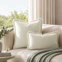 HOMEIDEAS Ivory Cream Velvet Throw Pillow Covers 24x24 Set of 2 | Short Fringe Four Side Fringe,Plush Velvet Feel Neutral Boho Decor,Sofa Couch Bed Bedroom,Modern Farmhouse Boho Decor