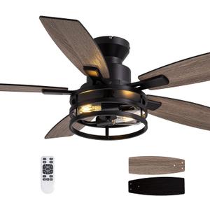 46 Inch Ceiling Fans with Lights and Remote Control, Flush Mount Black Ceiling Fan with Light, Industrial Retro Style, Indoor for Bedroom Living Room 8837X