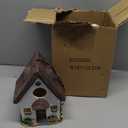 Bird Houses for Outside Rustic Cottage Birdhouse with Thatch Roof Hand-Painted Resin Birdhouses for Outdoors for Bluebird Finches Cardinals Bird Nesting Garden, Patio, Yard
