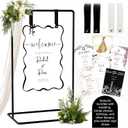 Wedding Sign Holder, Adjustable Welcome to Our Wedding Sign Stand W/Design Bundle & Leather Sign Hanging Straps, Heavy Duty Easel Stand for Sign, Wedding Seating Chart Stand, Easel for Display (Black)