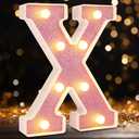 Small Led Marquee Letters, Light Up Letters, 8.58 Inch Led Letter Lights, Battery Powered Lighted Sign for Table, Party, Birthday, Christmas Decor (Pink Glitter, Letter X)