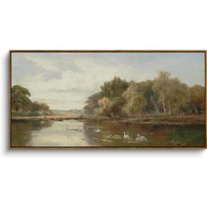 InSimSea Extra Large Framed Vintage Wall Art, River Swans Prints, 24x48inch