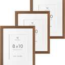 8x10 Picture Frame, Solid Oak Wood 8 x 10 Photo Frame with Mat to 5x7(Openning Size is 4.5x6.5), 10x8 Picture Frames for Wall and Tabletop Display, Natural Oak 8x10 Frame, (Walnut Set of 3)