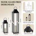 Large Outdoor Solar Lanterns Waterproof, Tall Farmhouse Black Metal Decorative Lanterns Solar Lights Outdoor for Front Porch Decor Outdoor Patio, Garden, Balcony, Porch, 27.6",16.3"-Set of 2
