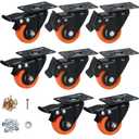 2" Caster Wheels, Casters Set of 8 Heavy Duty - ASRINIEY Orange PU Castors, Top Plate Swivel Wheels, 8-Pack Industrial Casters with Brake, Locking Casters for Furniture and Workbench