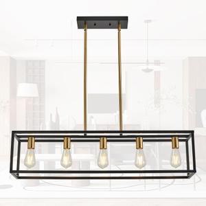 Kitchen Light Fixtures Farmhouse Rectangle Chandeliers Dining Room Light for Dining Rooms, Light Fixture Matte 5-Light Industrial Pendant Lighting
