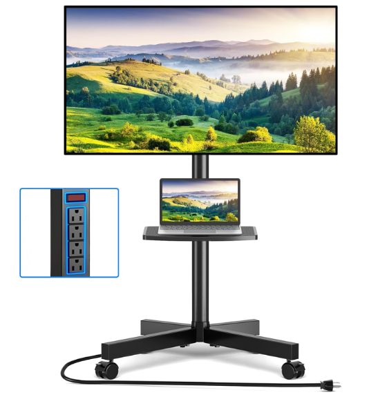 Rfiver Mobile TV Cart with Power Outlet, Rolling TV Stand for 2365 Inch LCD LED OLED Flat Panel Curved Screen TVs up to 88 lbs, Height Adjustable Portable TV Stand with Wheels, Max VESA 400x400mm