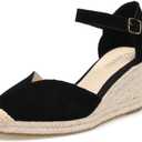 Platform Wedges Sandals for Women, 3" Wedge, Ankle-Strap, Cap Toe, Summer Espadrilles Heel Shoes 10