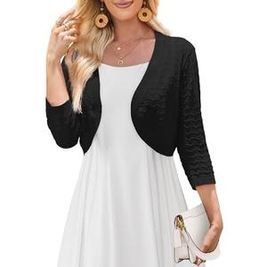 Tralilbee Women's 3/4 Sleeve Cropped Cardigan Knit Bolero Shrug Cardigan Sweater for Women ,Black, L